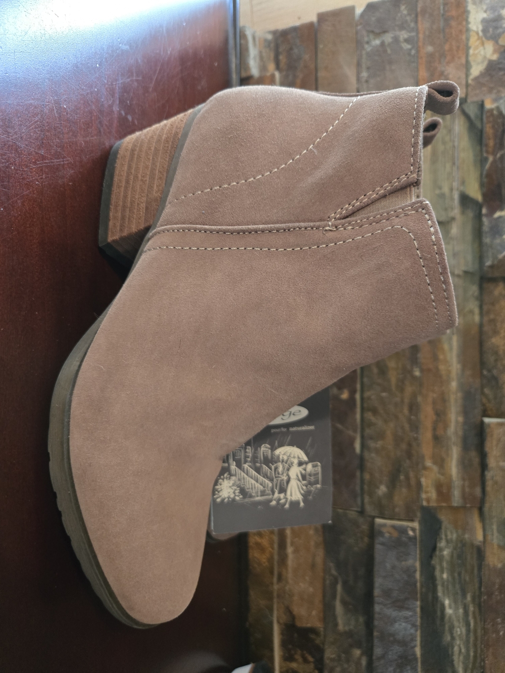 Naturalizer Taupe Suede Ankle Booties with Block Heel